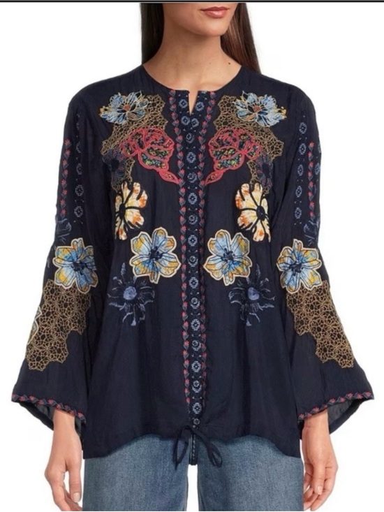 Johnny Was Workshop Tops - Johnny Was Navy Tunic w/drawstring Size Large BRAND NEW WITH TAGS!